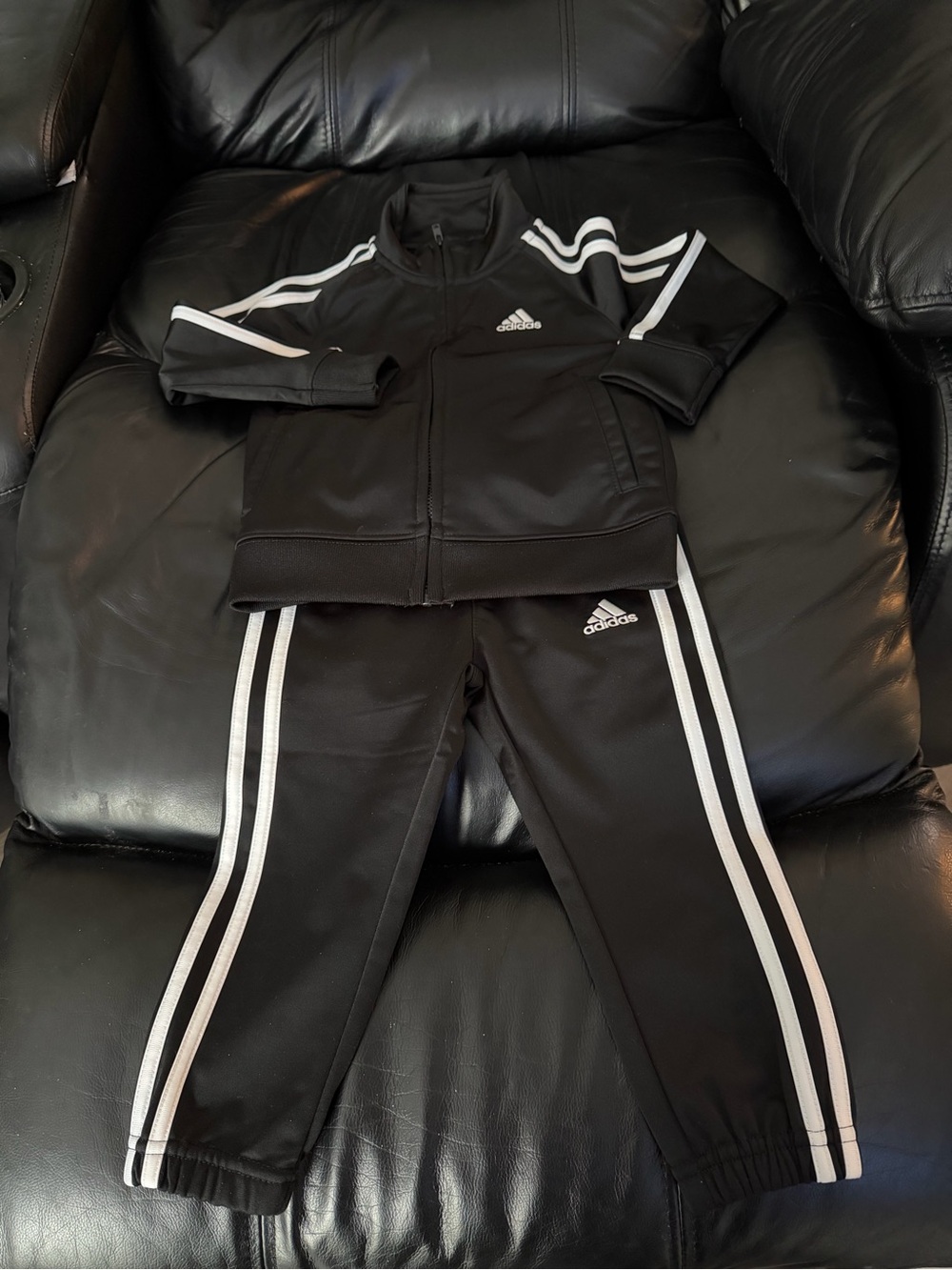 Adidas Kids Black Track Pants - Black with White Stripes 2T